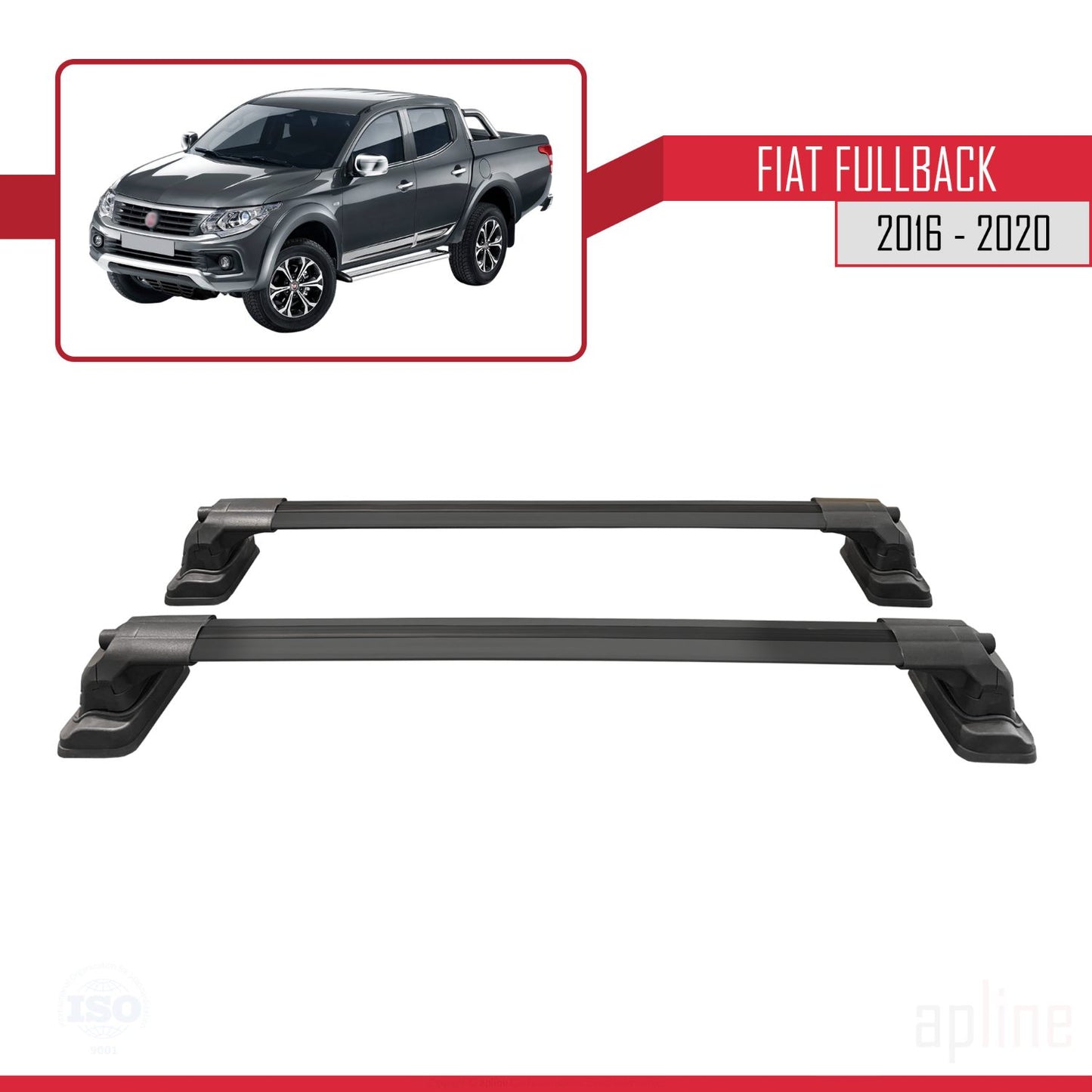 Compatibile con Fiat Fullback 2016-2020 ACE-3 Barre portatutto per auto Portapacchi Alluminio Nero 2 Barre