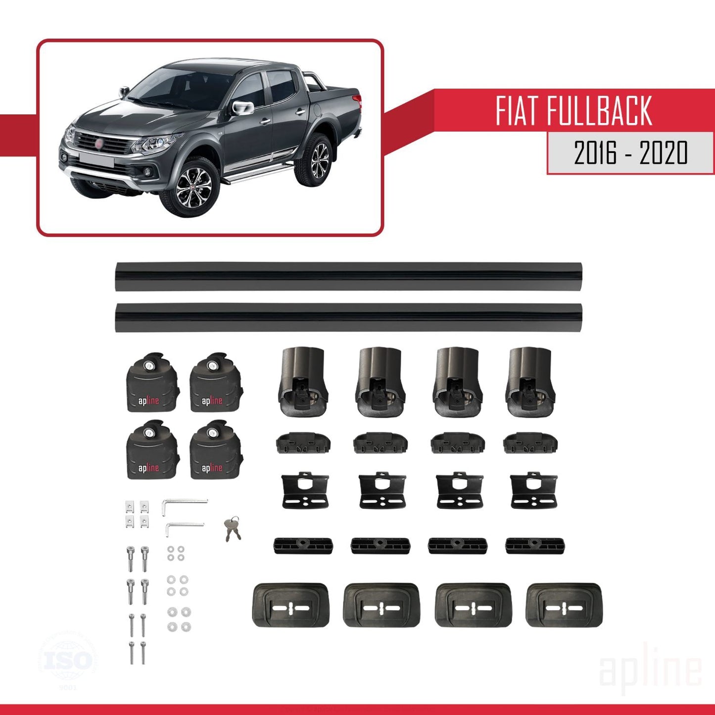 Compatibile con Fiat Fullback 2016-2020 ACE-3 Barre portatutto per auto Portapacchi Alluminio Nero 2 Barre