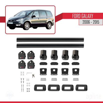 Compatible avec Ford Galaxy (MK3) 2006-2015 ACE-3 Barres de Toit Railing Porte-Bagages de Voiture Noir Aluminium 2 Barres