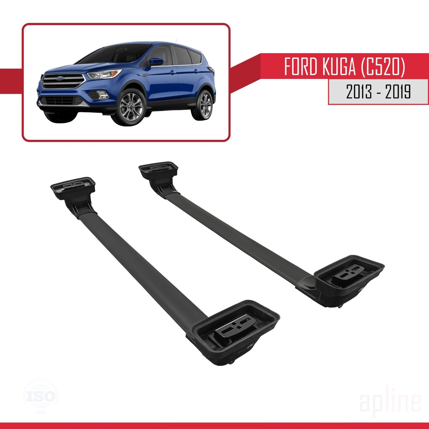 Compatible avec Ford Kuga (C520) 2013-2019 ACE-3 Barres de Toit Railing Porte-Bagages de Voiture Noir Aluminium 2 Barres