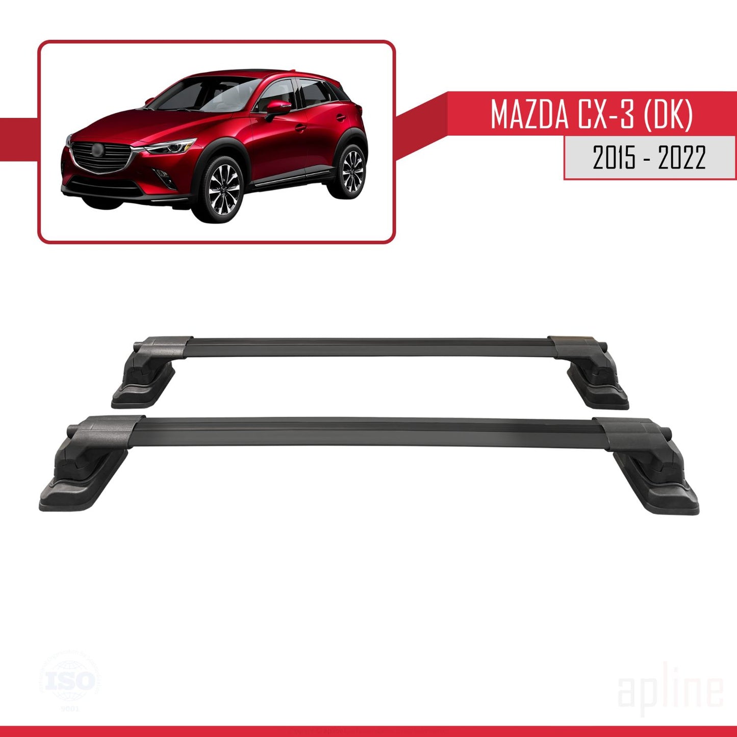 Compatible avec Mazda CX-3 (DK) 2015-2022 ACE-3 Barres de Toit Railing Porte-Bagages de Voiture Noir Aluminium 2 Barres