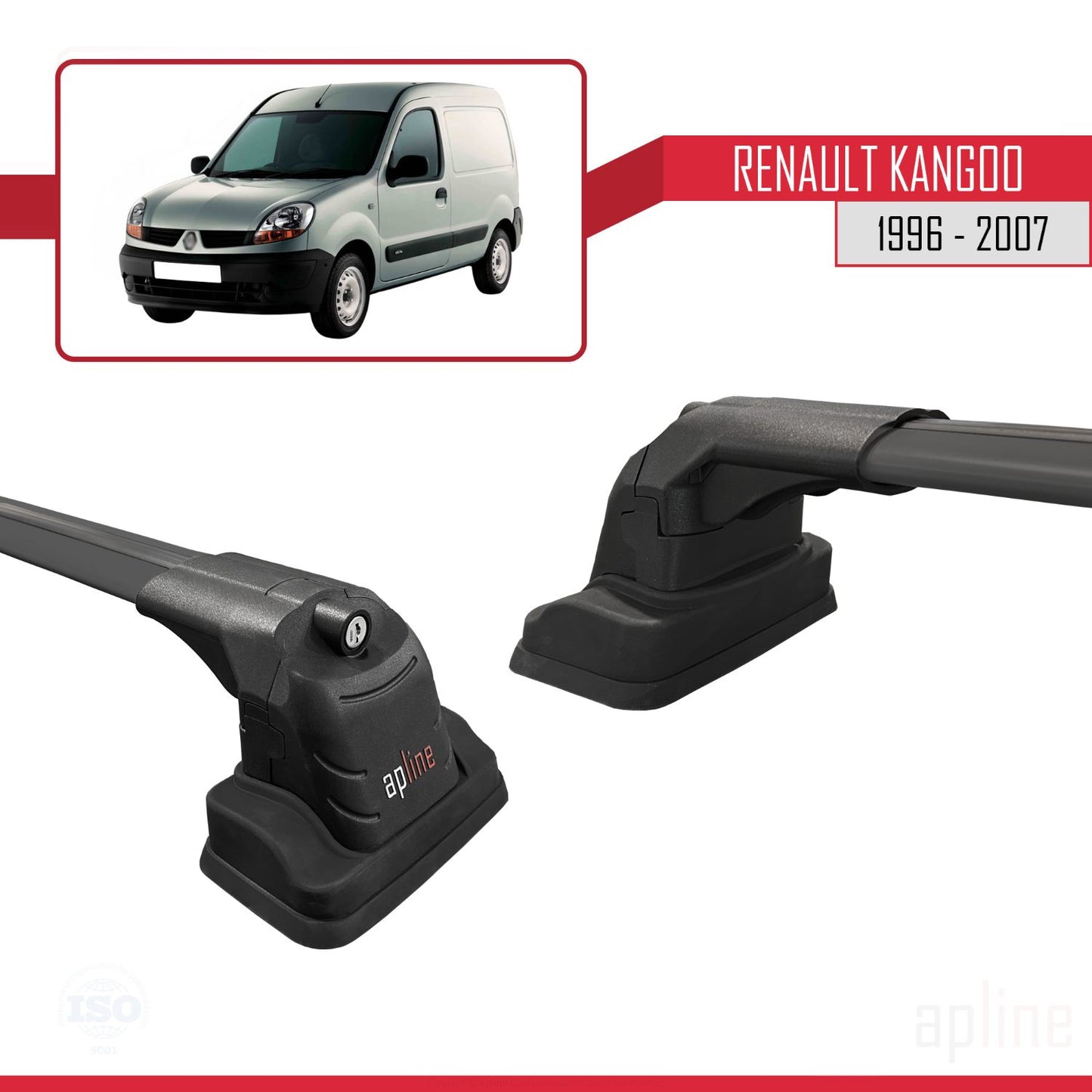 Compatible avec Renault Kangoo 1996-2007 ACE-3 Barres de Toit Railing Porte-Bagages de Voiture Noir Aluminium 2 Barres