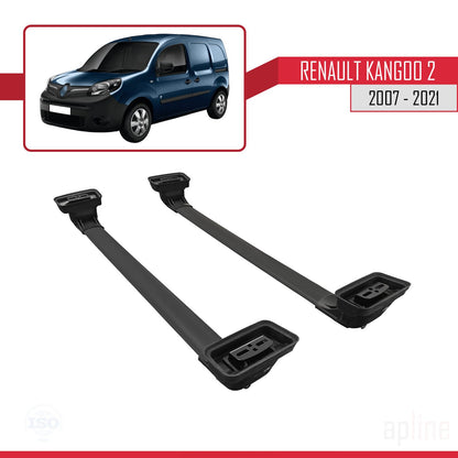 Compatible avec Renault Kangoo 2 2007-2021 ACE-3 Barres de Toit Railing Porte-Bagages de Voiture Noir Aluminium 2 Barres