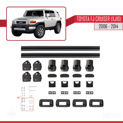 Compatible avec Toyota FJ Cruiser (XJ10) 2006-2014 ACE-3 Barres de Toit Railing Porte-Bagages de Voiture Noir Aluminium 2 Barres