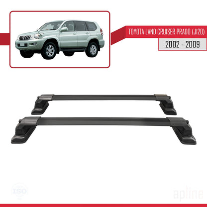 Compatible avec Toyota Land Cruiser Prado (J120) 2002-2009 ACE-3 Barres de Toit Railing Porte-Bagages de Voiture Noir Aluminium 2 Barres