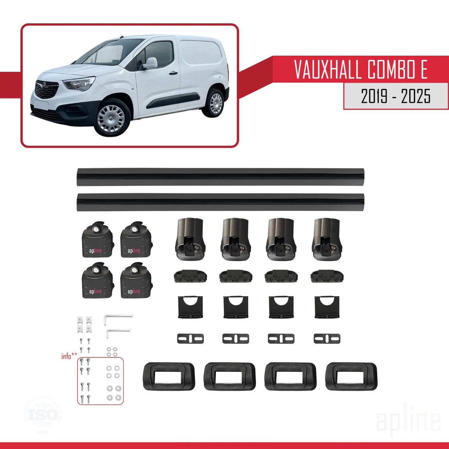Compatible avec Vauxhall Combo E 2019-2025 ACE-3 Barres de Toit Railing Porte-Bagages de Voiture Noir Aluminium 2 Barres