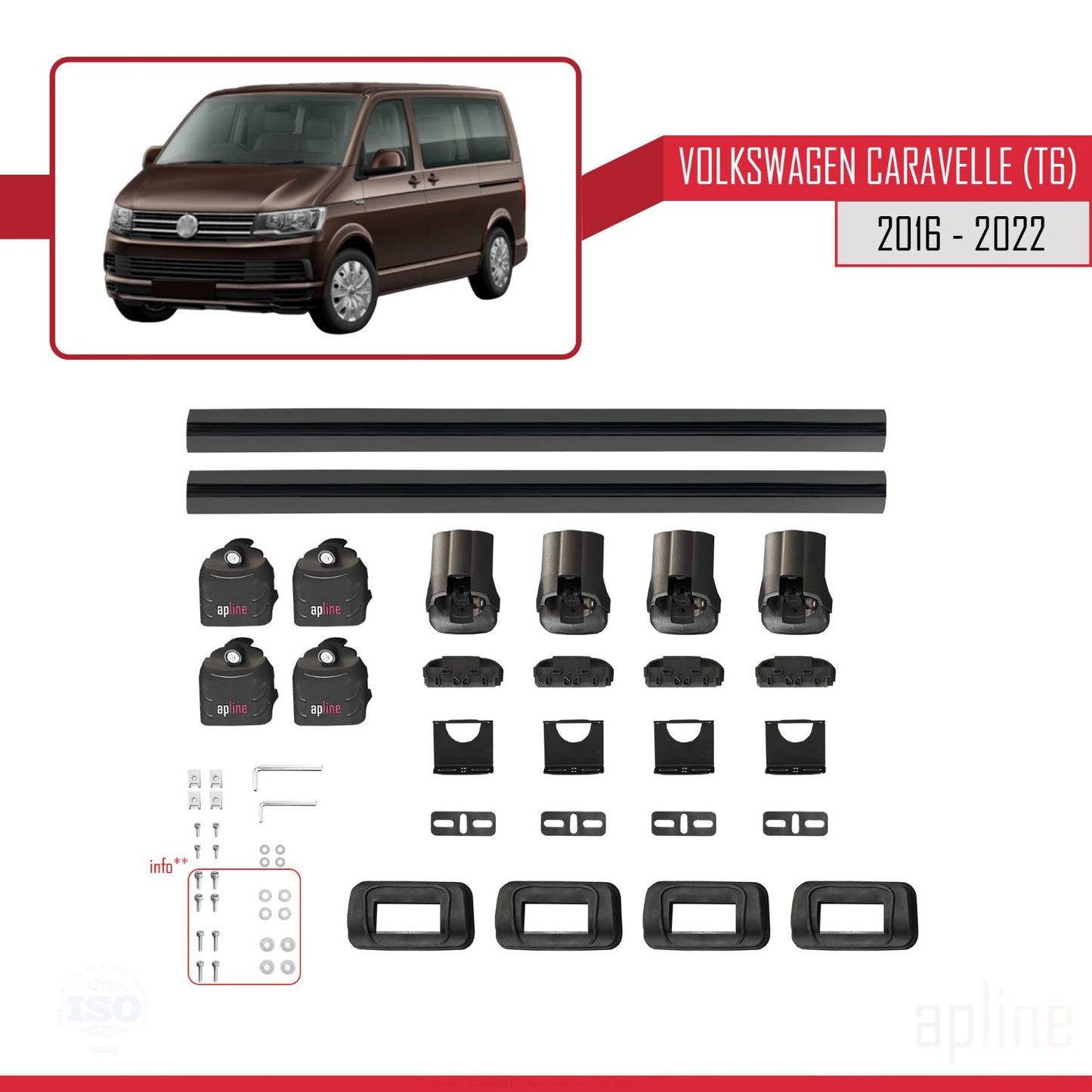 Compatible avec Volkswagen Caravelle (T6) 2016-2022 ACE-3 Barres de Toit Railing Porte-Bagages de Voiture Noir Aluminium 2 Barres