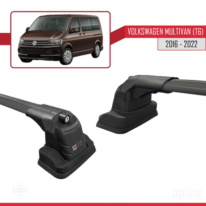 Compatible avec Volkswagen Multivan (T6) 2016-2022 ACE-3 Barres de Toit Railing Porte-Bagages de Voiture Noir Aluminium 2 Barres