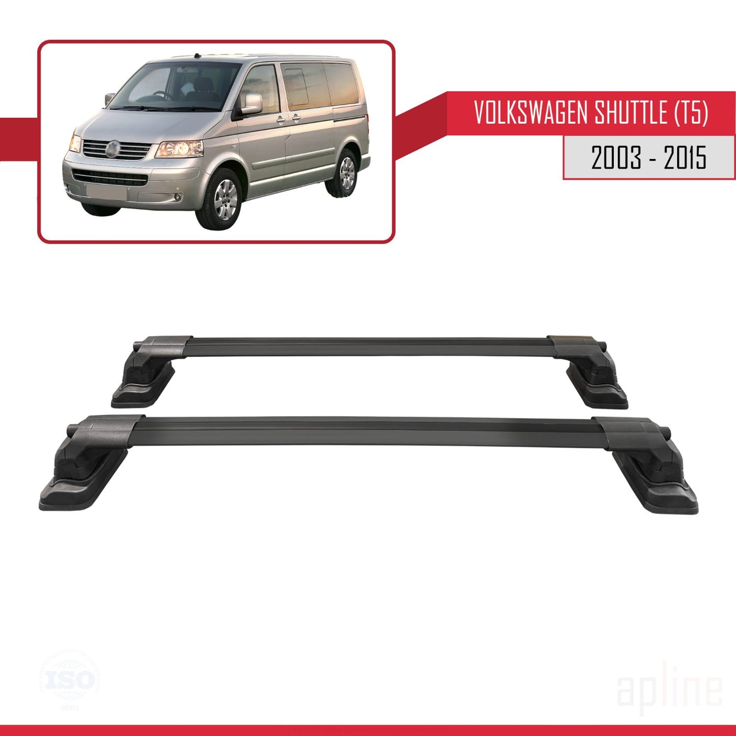 Compatible avec Volkswagen Shuttle (T5) 2003-2015 ACE-3 Barres de Toit Railing Porte-Bagages de Voiture Noir Aluminium 2 Barres