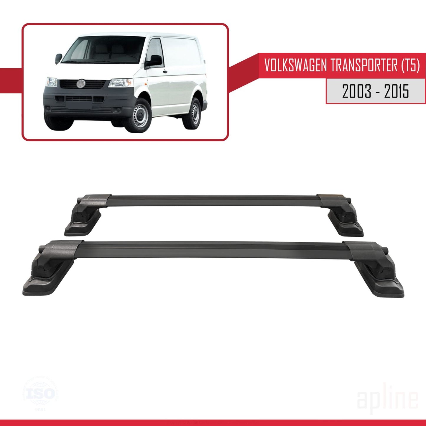 Compatible avec Volkswagen Transporter (T5) 2003-2015 ACE-3 Barres de Toit Railing Porte-Bagages de Voiture Noir Aluminium 2 Barres