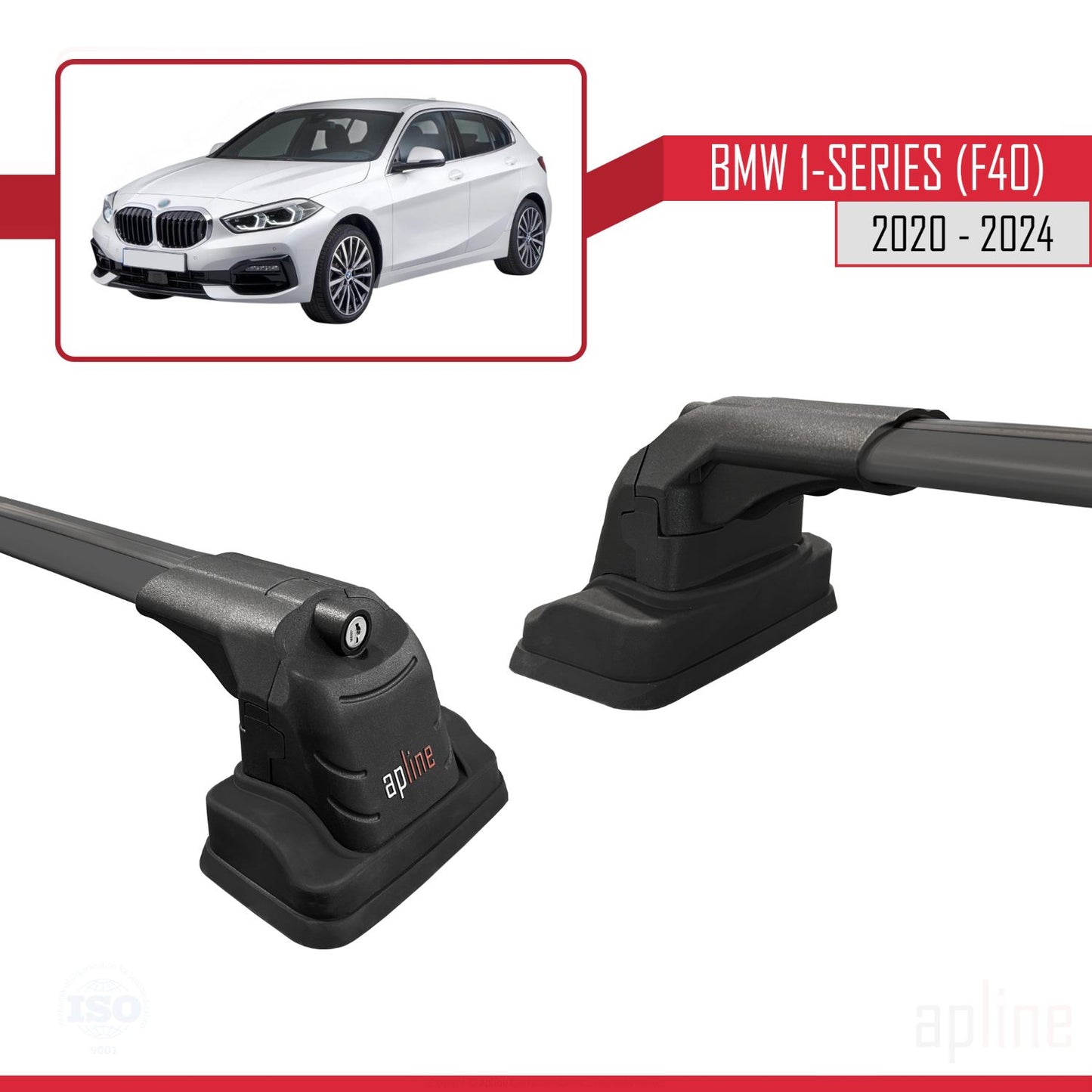 Compatibile con BMW Serie 1 (F40) 2020-2024 Barre portatutto ACE-3 in alluminio nero, 2 barre