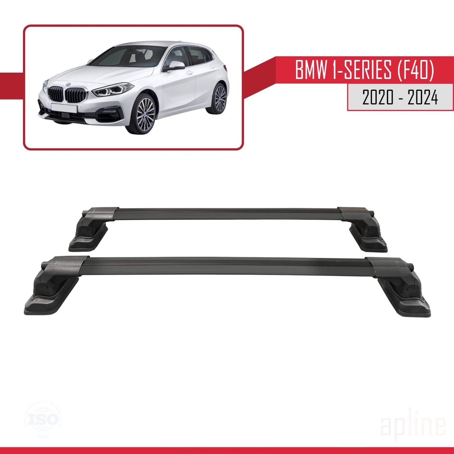 Compatibile con BMW Serie 1 (F40) 2020-2024 Barre portatutto ACE-3 in alluminio nero, 2 barre