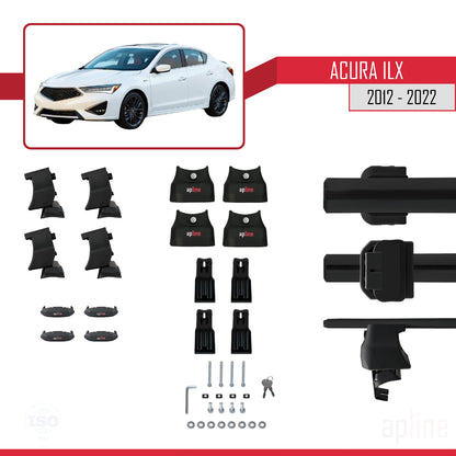Kompatibel mit Acura ILX (DE1/2/3) 2012-2022 ACE-4 Dachreling Gepäckträger Schwarz Aluminium 2 Stangen