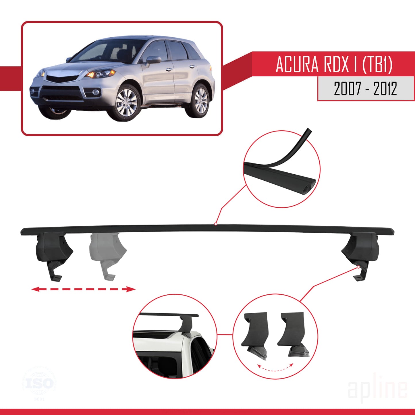 Compatibile con Acura RDX (TB1/2) 2007-2012 ACE-4 Barre portatutto per auto in alluminio nero 2 barre