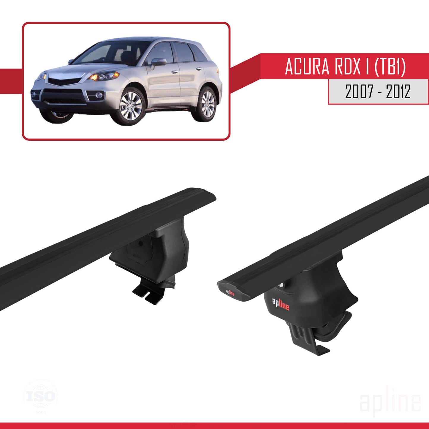 Compatibile con Acura RDX (TB1/2) 2007-2012 ACE-4 Barre portatutto per auto in alluminio nero 2 barre
