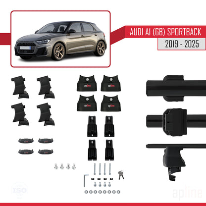 Kompatibel mit A1 (GB) Sportback 2019-2025 ACE-4 Dachgepäckträger, Reling, Gepäckträger, schwarzes Aluminium, 2 Stangen