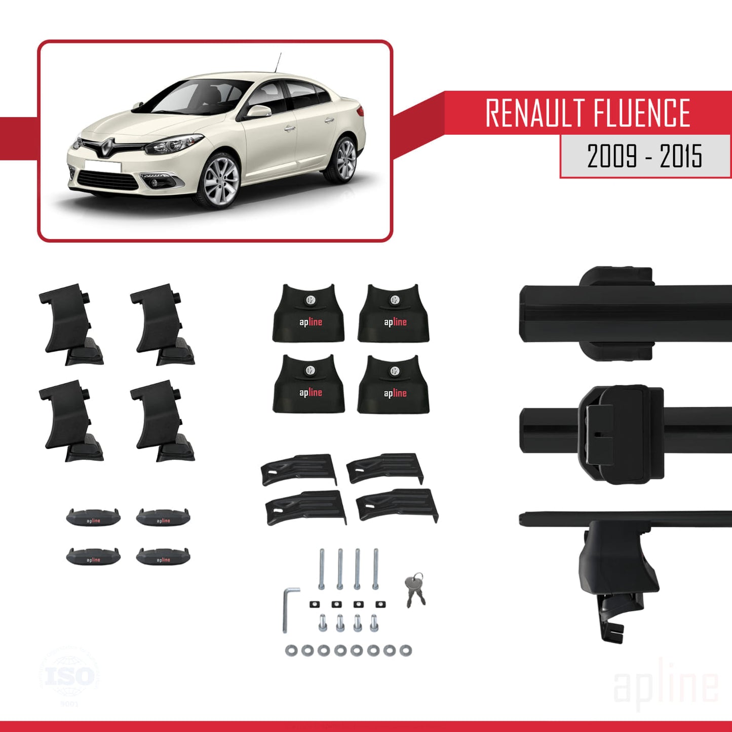 Compatible with Renault Fluence 2009-2015 ACE-4 Car Roof Rack Cross Bar Black Aluminium 2 Bars