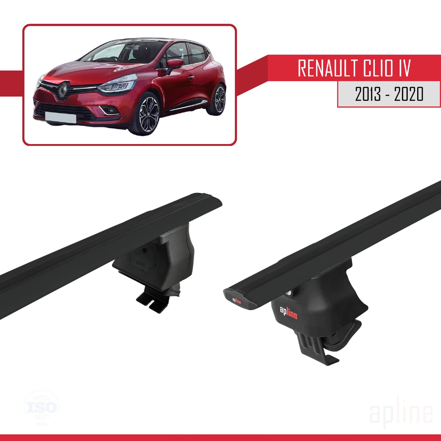 Compatible con Renault Clio 4 2013-2020 ACE-4 Barras de Techo Auto Portaequipajes Barras Transversales Negro Aluminio 2 Barras