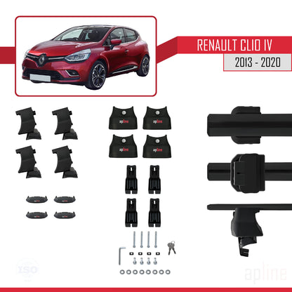 Compatible con Renault Clio 4 2013-2020 ACE-4 Barras de Techo Auto Portaequipajes Barras Transversales Negro Aluminio 2 Barras