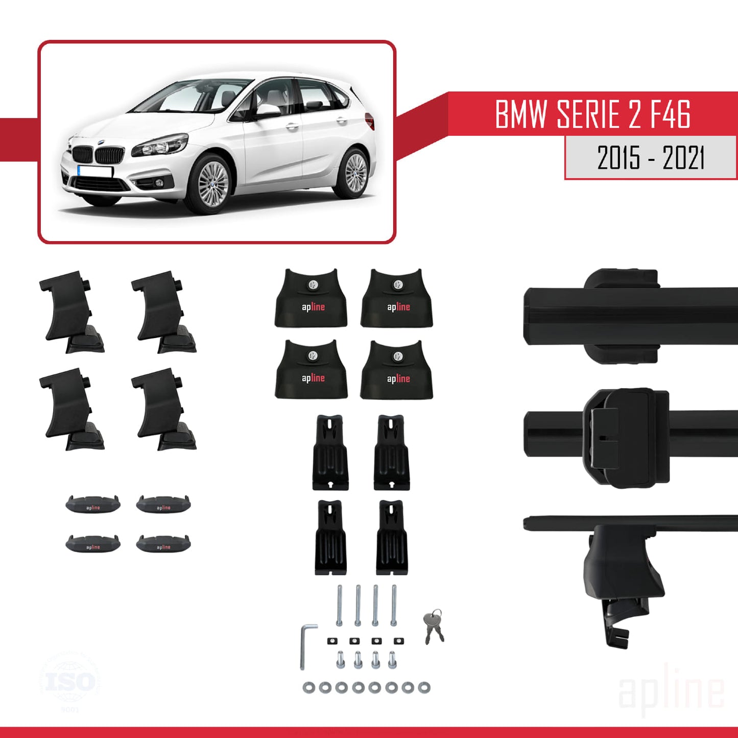 Kompatibel mit BMW 2er (F46) Gran Tourer 2015-2021 ACE-4 Dachträger Auto-Reling Gepäckträger Schwarzes Aluminium 2 Stangen