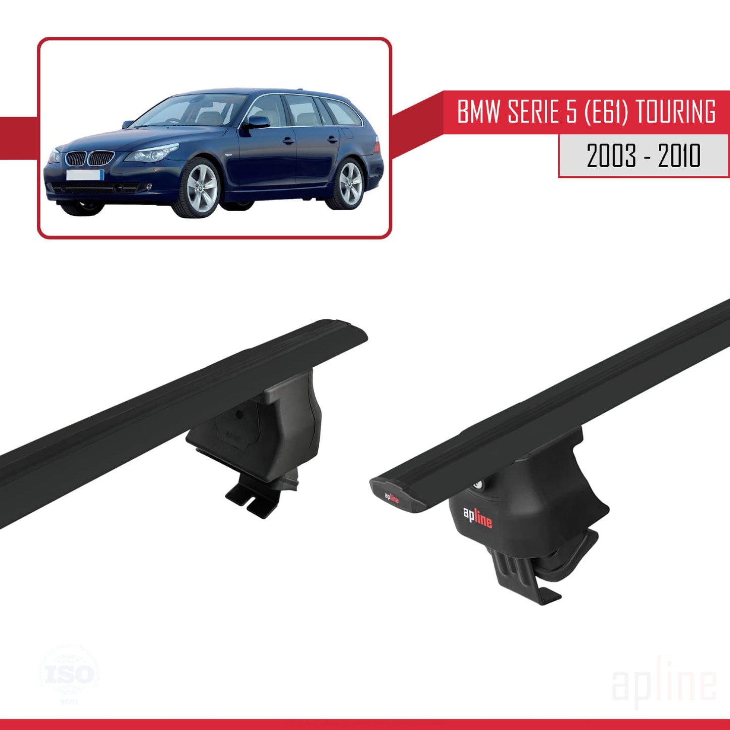 Kompatibel mit BMW 5er (E61) Touring 2004-2010 ACE-4 Dachgepäckträger, schwarzes Aluminium, 2 Querträger