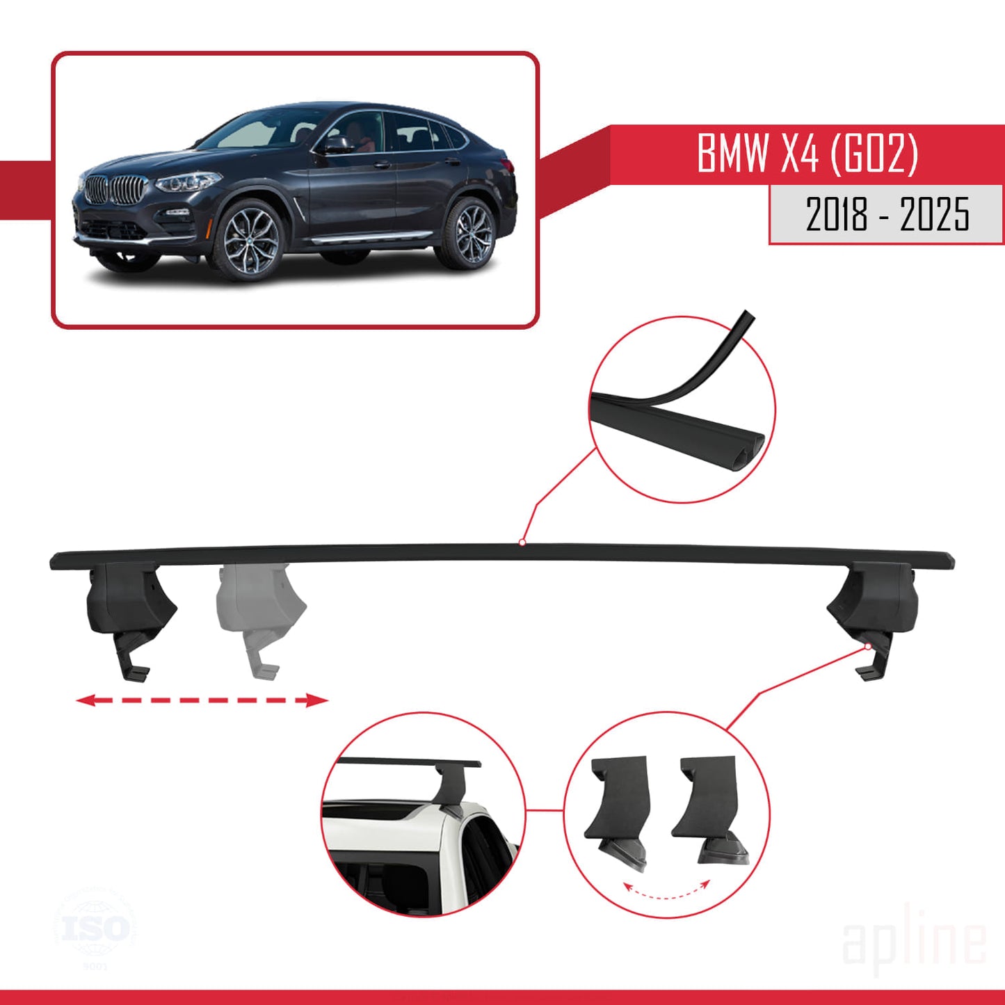 Compatibile con BMW X4 (G02) 2018-2025 ACE-4 Barre portatutto per auto Portapacchi Alluminio nero 2 barre