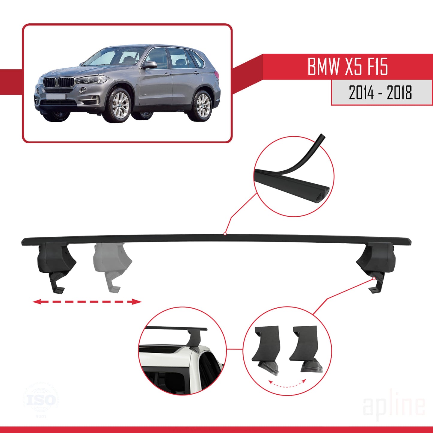 Compatibile con BMW X5 (F15) 2014-2018 Barre portatutto ACE-4 per auto, barre portatutto in alluminio nero, 2 barre