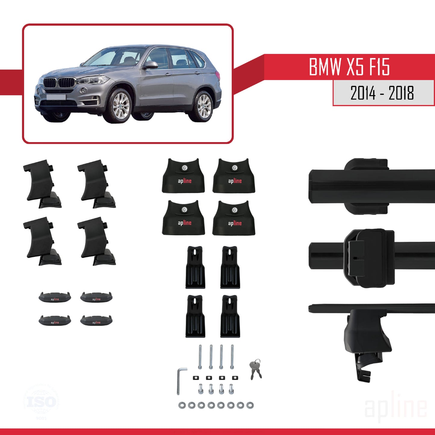 Compatibile con BMW X5 (F15) 2014-2018 Barre portatutto ACE-4 per auto, barre portatutto in alluminio nero, 2 barre