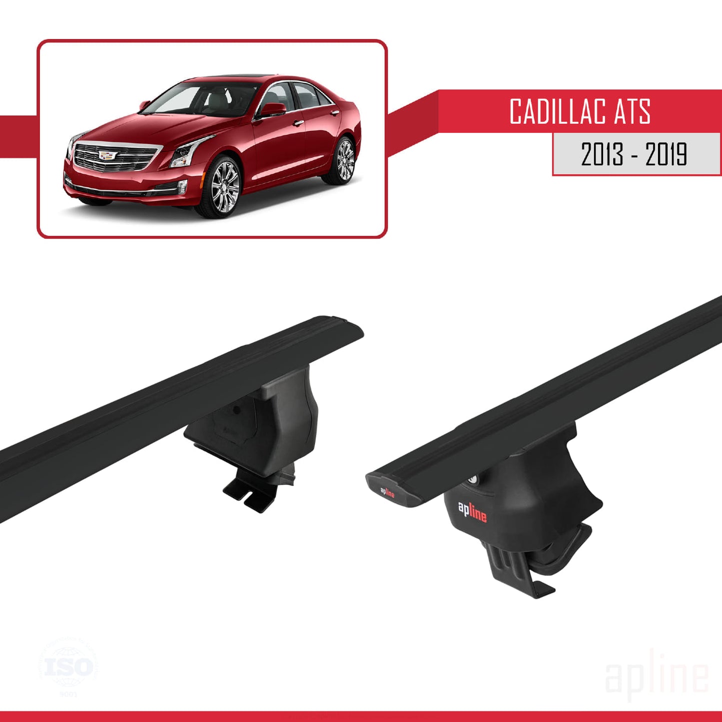 Kompatibel mit Cadillac ATS 2013-2019 ACE-4 Dachgepäckträger, Gepäckträger, schwarzes Aluminium, 2 Stangen