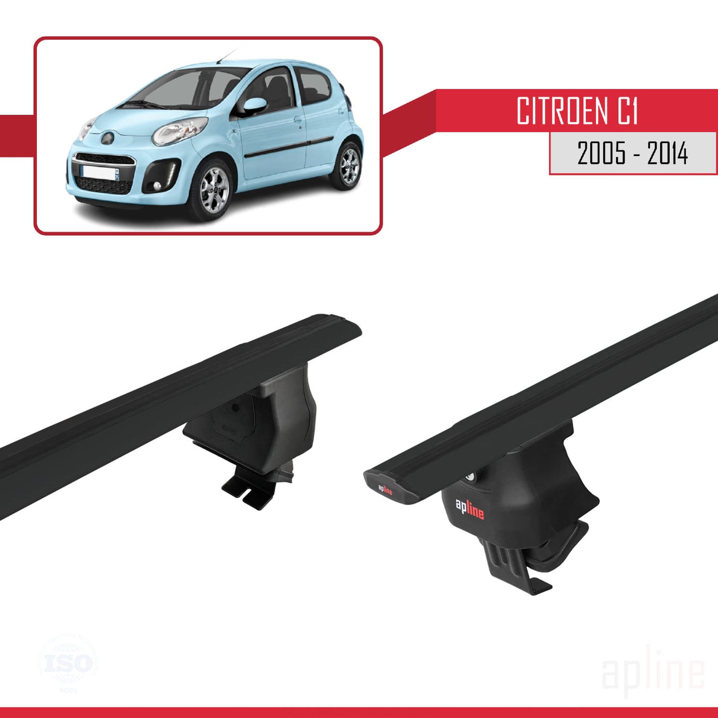 Compatibile con Citroen C1 2005-2014 ACE-4 Barre portatutto per auto Portapacchi in alluminio nero 2 barre