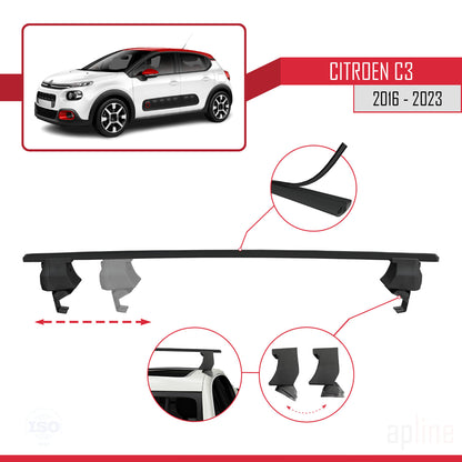 Compatible avec Citroen C3 III (SX/SY) 2016-2023 ACE-4 Barres de Toit Railing Porte-Bagages de Voiture Noir Aluminium 2 Barres