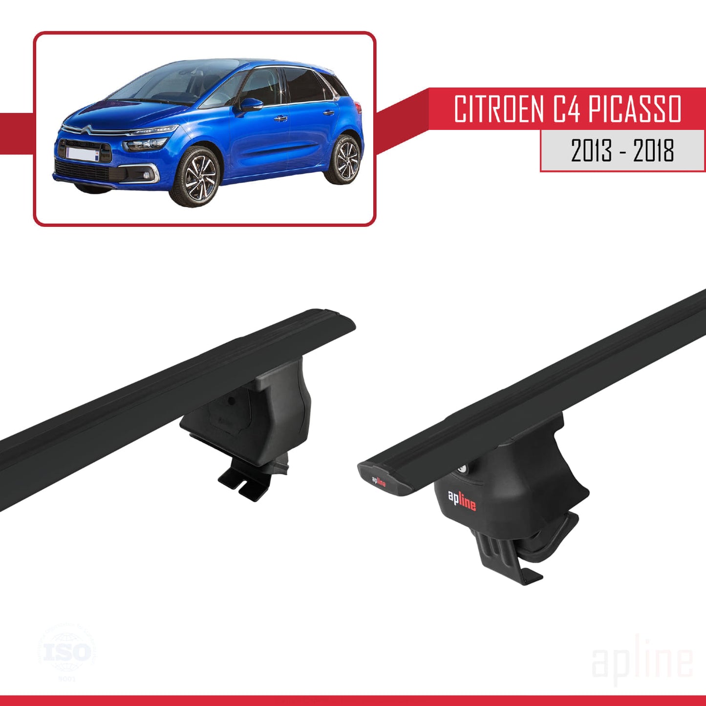 Compatibile con Citroen C4 Picasso 2 2013-2018 ACE-4 Barre portatutto per auto Portapacchi in alluminio nero 2 barre