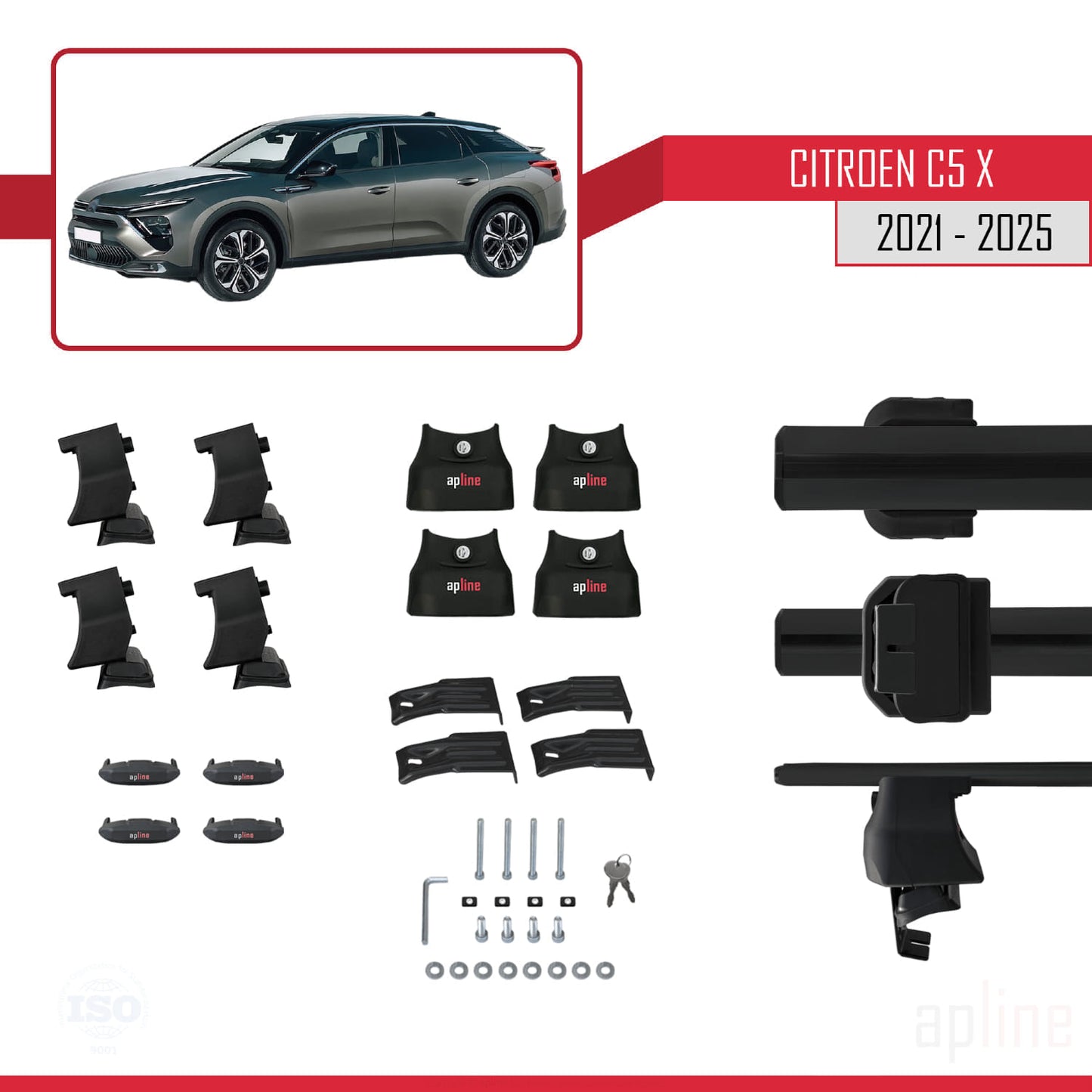Compatibile con Citroen C5 X (E43) 2021-2025 ACE-4 Barre portatutto per auto Portapacchi in alluminio nero 2 barre