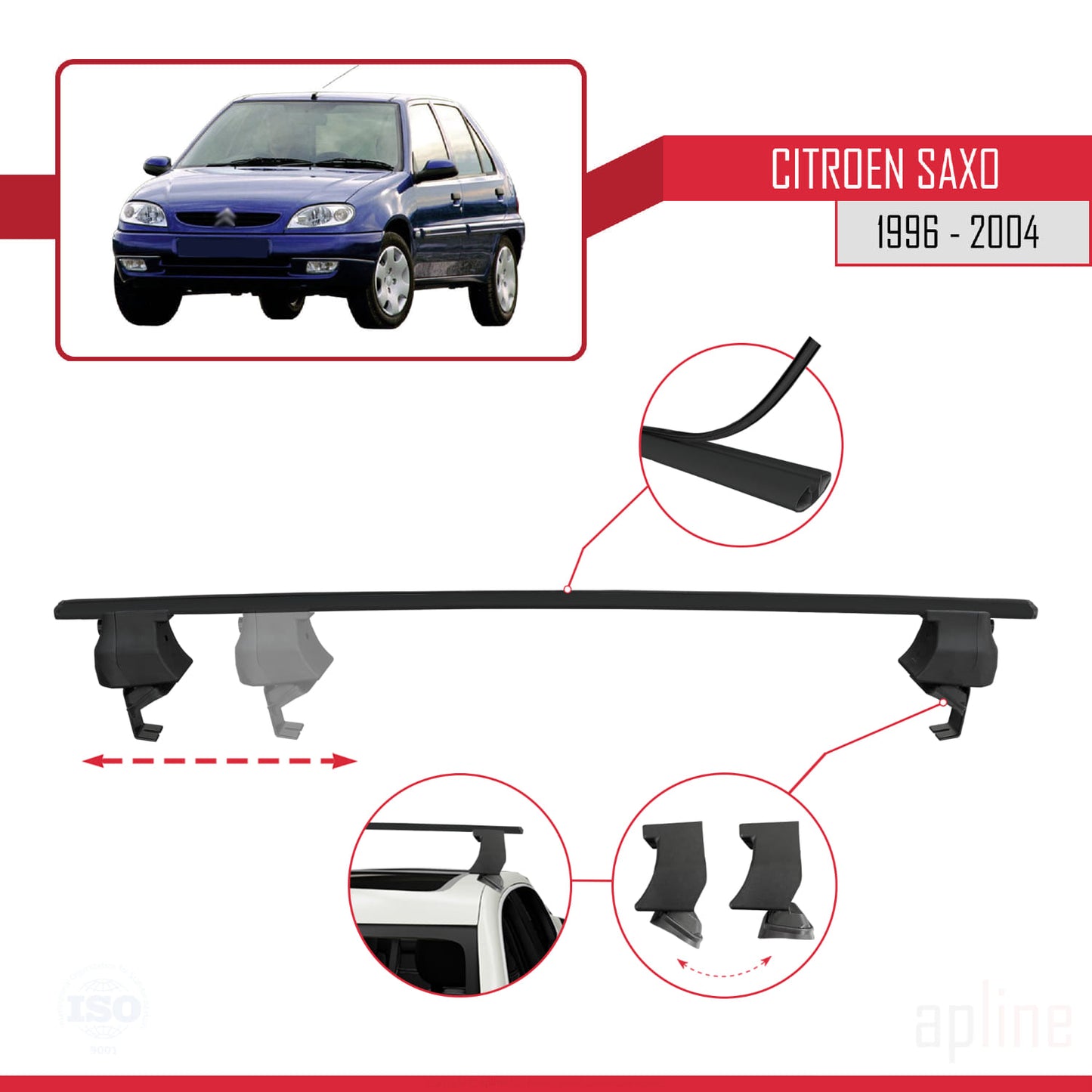 Compatibile con Citroen Saxo 1996-2004 ACE-4 Barre portatutto per auto Portapacchi in alluminio nero 2 barre