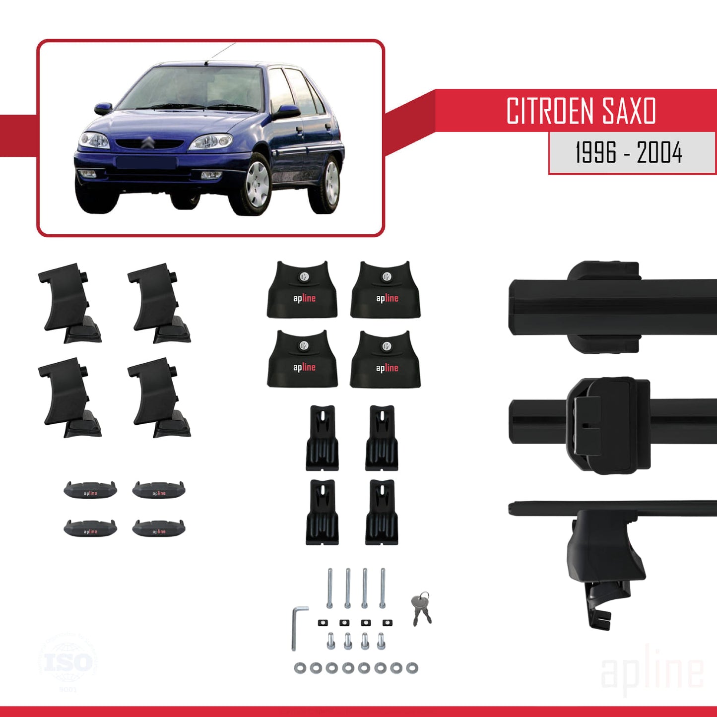 Compatibile con Citroen Saxo 1996-2004 ACE-4 Barre portatutto per auto Portapacchi in alluminio nero 2 barre