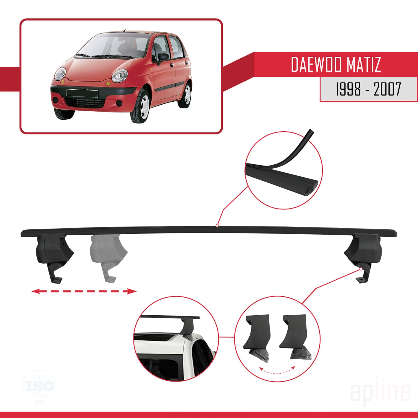 Compatibile con Daewoo Matiz 1998-2007 ACE-4 Barre portatutto per auto Portapacchi in alluminio nero 2 barre