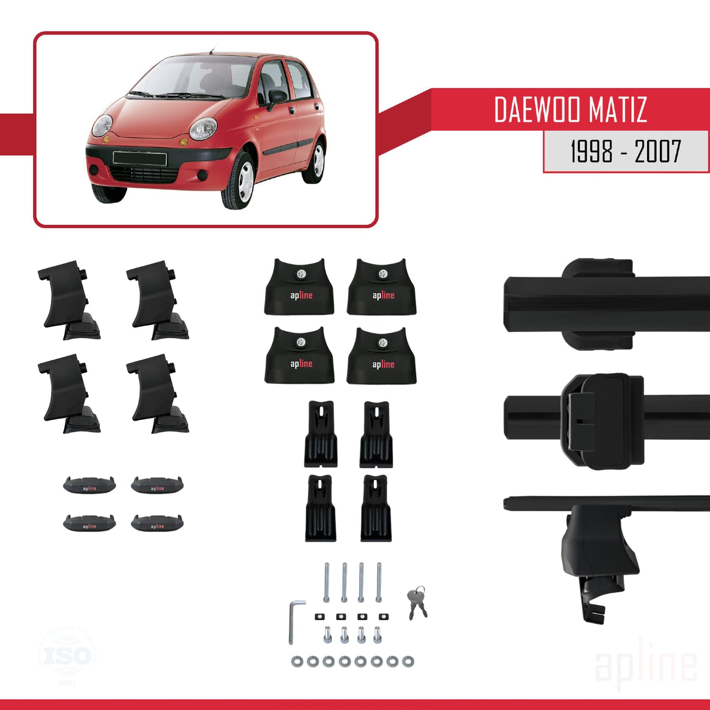 Compatibile con Daewoo Matiz 1998-2007 ACE-4 Barre portatutto per auto Portapacchi in alluminio nero 2 barre