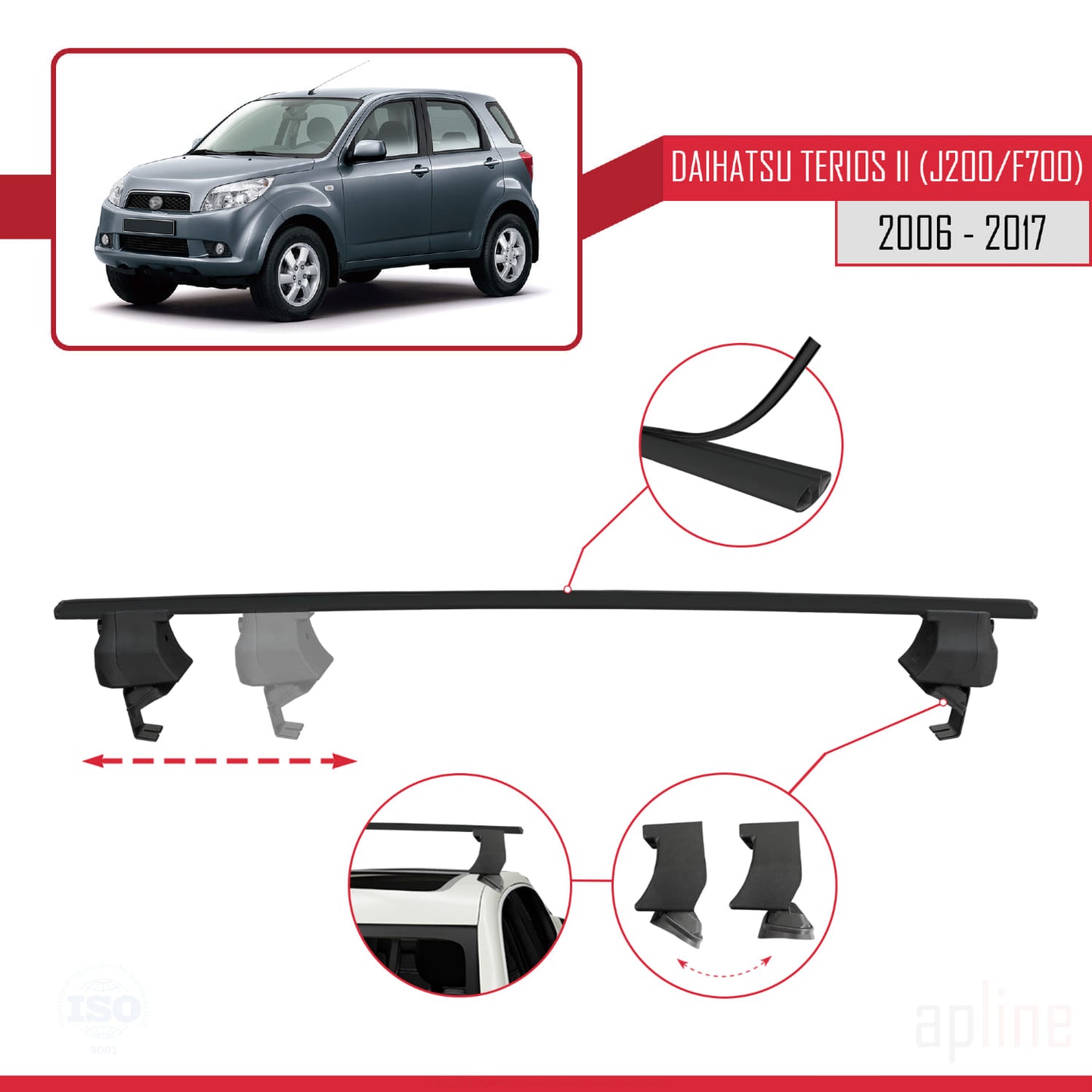 Compatibile con Daihatsu Terios 2 (J200/F700) 2006-2017 Barre portatutto ACE-4 per auto, barre portatutto in alluminio nero, 2 barre