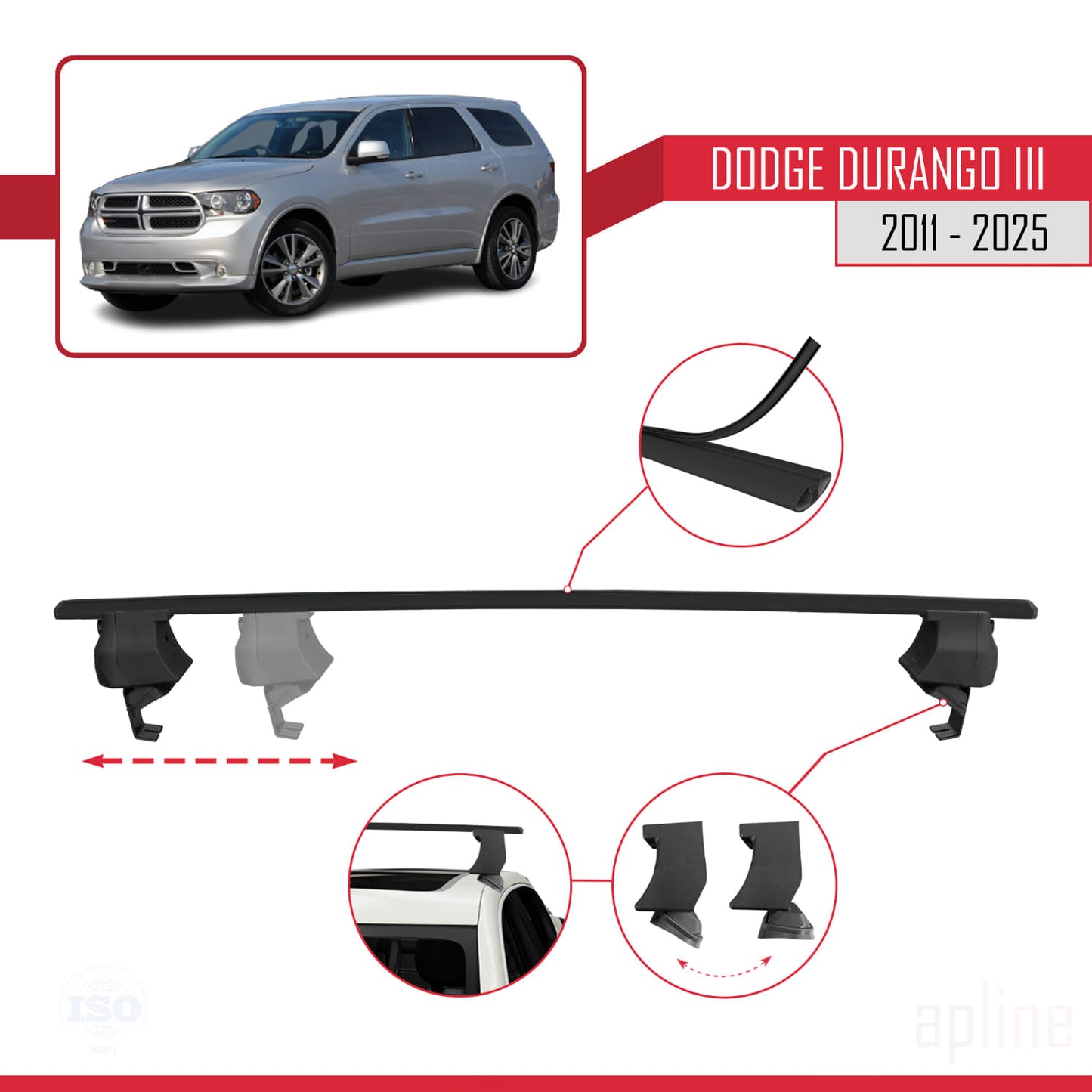 Compatibile con Dodge Durango 3 2011-2025 ACE-4 Barre portatutto per auto Portapacchi in alluminio nero 2 barre