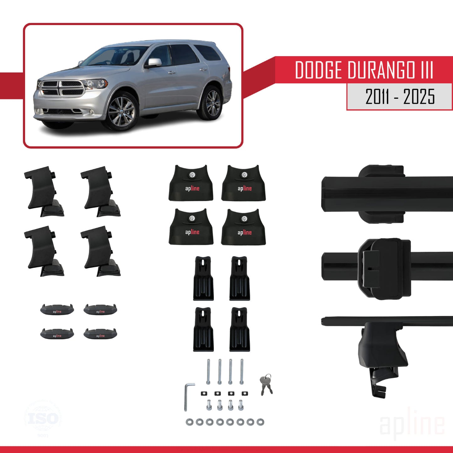 Compatibile con Dodge Durango 3 2011-2025 ACE-4 Barre portatutto per auto Portapacchi in alluminio nero 2 barre