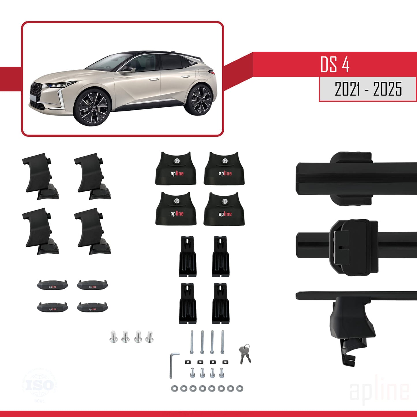 Compatibile con DS 4 II 2021-2025 ACE-4 Barre portatutto per auto Portapacchi Alluminio nero 2 barre