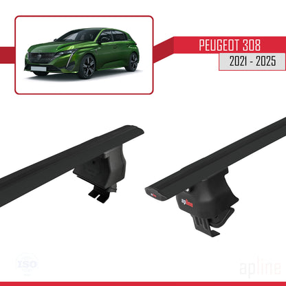 Compatible with Peugeot 308 III (P5) 2021-2025 ACE-4 Car Roof Rack Cross Bar Black Aluminium 2 Bars