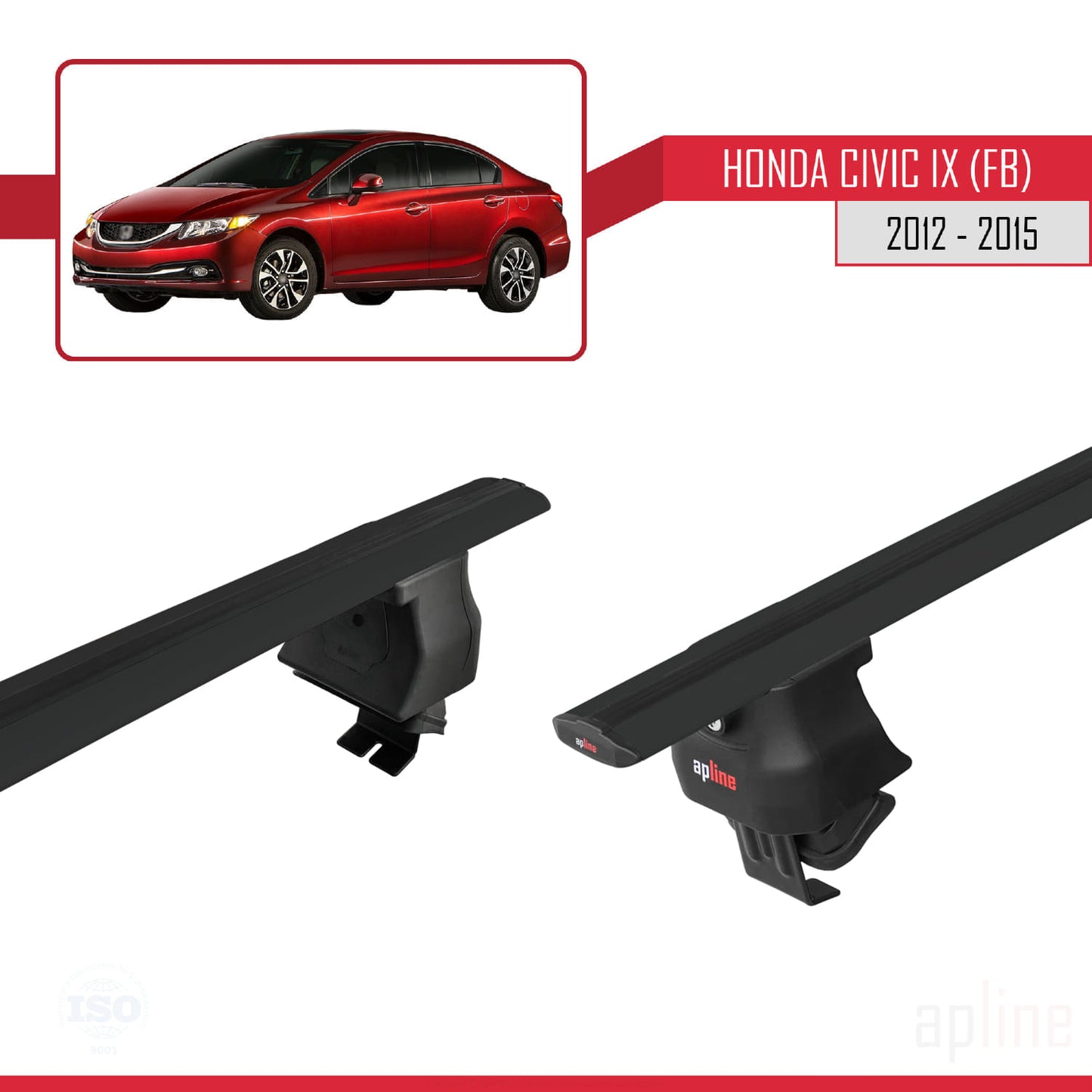 Compatible avec Honda Civic 9 (FB) Berline 2012-2015 ACE-4 Barres de Toit Railing Porte-Bagages de Voiture Noir Aluminium 2 Barres