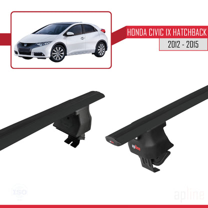 Compatible con Honda Civic 9 (FK) HB 2012-2015 ACE-4 Barras de Techo Auto Portaequipajes Barras Transversales Negro Aluminio 2 Barras