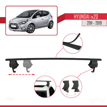 Compatible with Hyundai ix20 (JC) 2011-2019 ACE-4 Car Roof Rack Cross Bar Black Aluminium 2 Bars