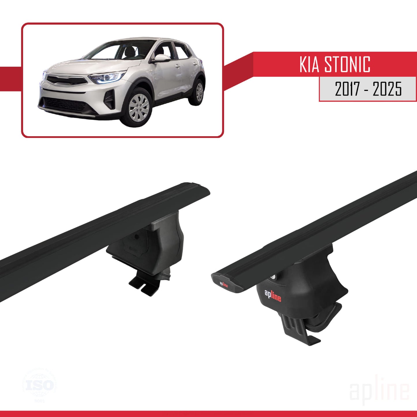 Compatible with Kia Stonic 2017-2025 ACE-4 Car Roof Rack Cross Bar Black Aluminium 2 Bars