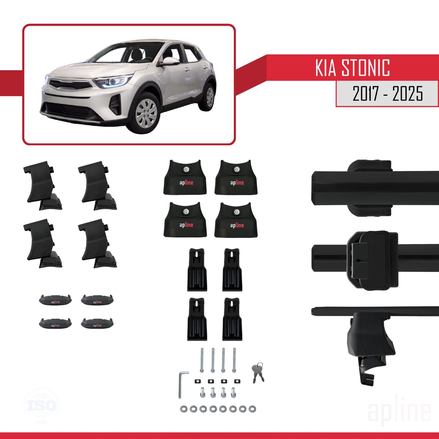Compatible with Kia Stonic 2017-2025 ACE-4 Car Roof Rack Cross Bar Black Aluminium 2 Bars