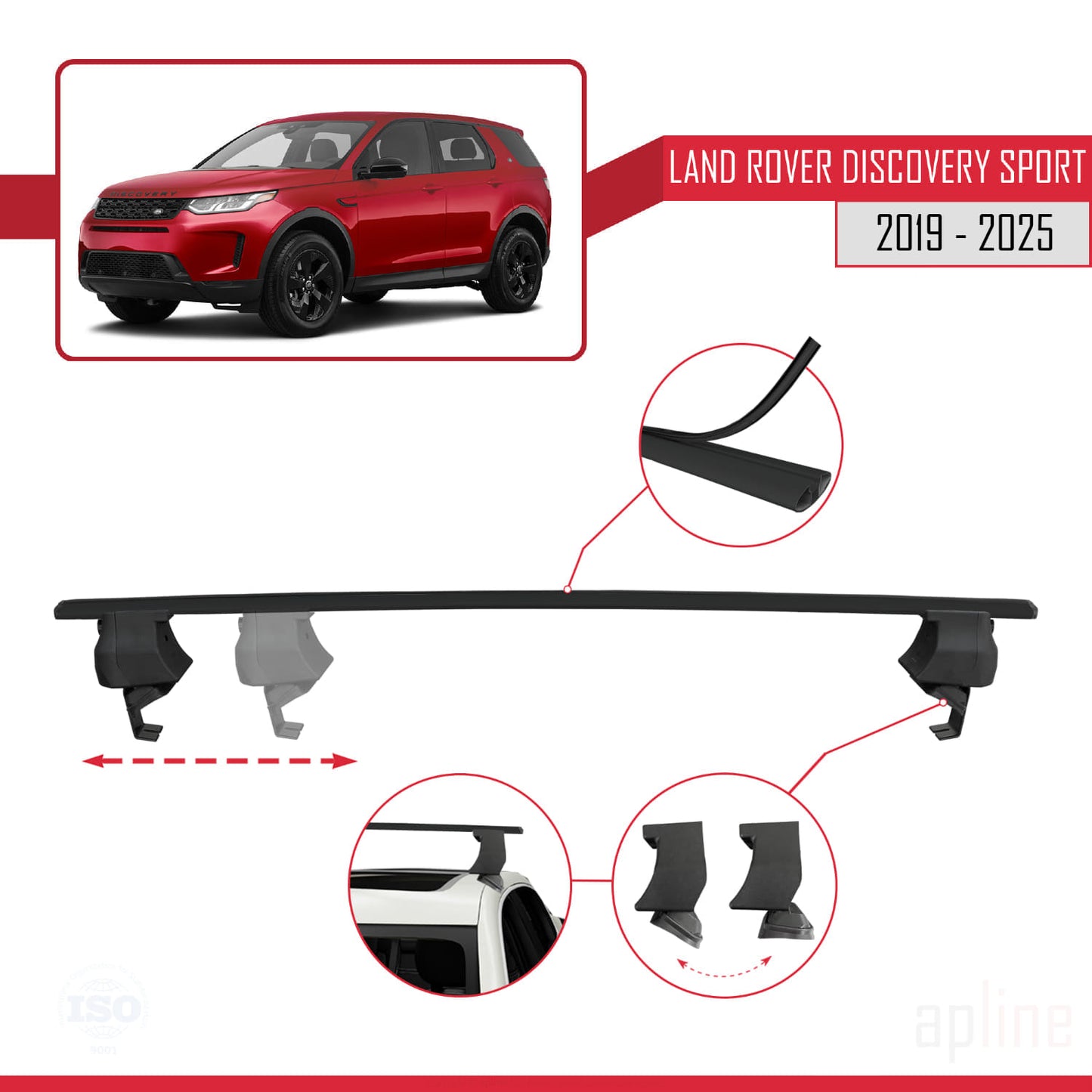Compatible with Land Rover Discovery Sport (L550) Post-Facelift 2019-2025 ACE-4 Car Roof Rack Cross Bar Black Aluminium 2 Bars