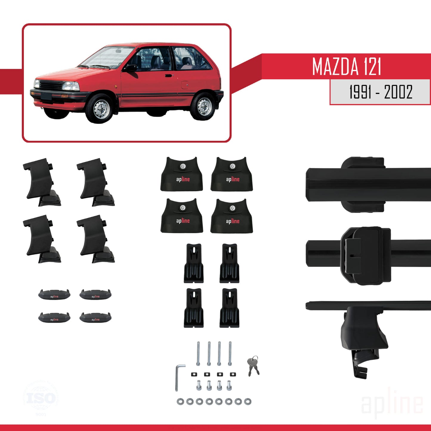 Compatible with Mazda 121 1991-2002 ACE-4 Car Roof Rack Cross Bar Black Aluminium 2 Bars