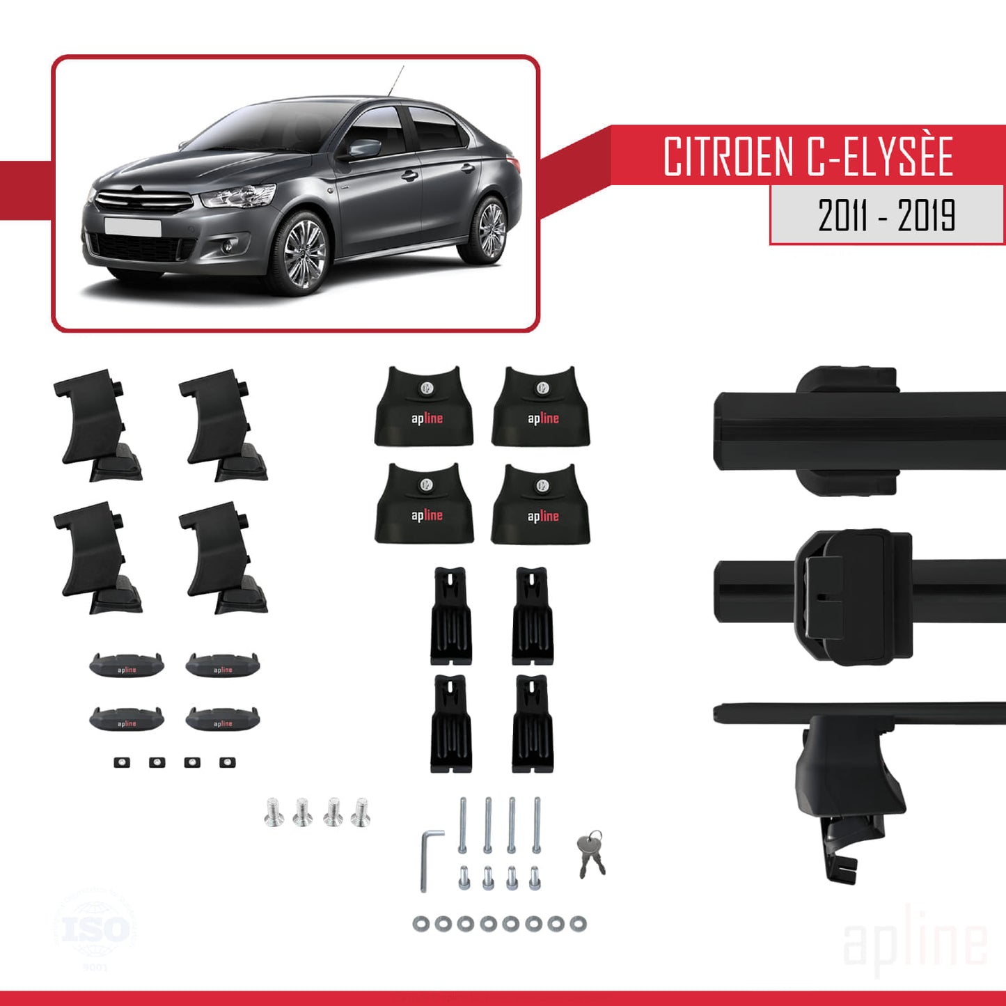 Compatibile con Citroen C-Elysee 2011-2019 ACE-4 Barre portatutto per auto Portapacchi in alluminio nero 2 barre